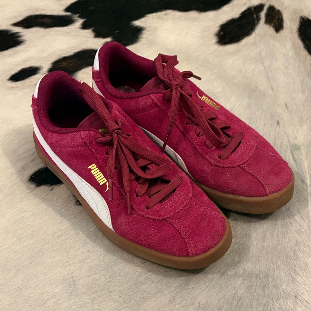 Puma Hot Pink Suede Sneakers with White Stripe